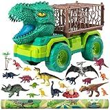 TEMI 25 in 1 Tyrannosaurus Kids Dinosaur Carrier Truck Set, Dinosaur Transport Car Toys for Kids 3-5 with Play Mat, 18 Dinosaur Figures, Eggs, Capture Dinosaurs Playset for 3 4 5 6 7+ Year Old