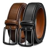 KEMISANT Men Belt 2Pack – Genuine Leather Belt for Men Dress Casual Golf Jeans 1 3/8" (Black/Deep Brown,38"-40" Waist Adjustable)