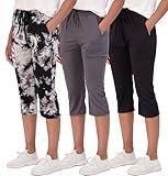 3 Pack: Womens Soft Capri Sweatpants Open Bottom Summer Lightweight Wide Leg Sweats for Women Running Bottoms Capris Sports Lounge Active Ladies Pants Casual Athletic Pockets Drawstring - Set 2, L