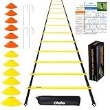 Ohuhu Agility Ladder Speed Training Set: 12 Rung 20ft Soccer Training Equipment with 12 Cones, 4 Steel Stakes, Instruction Manual & Carrying Bag for Soccer Football Exercise Sports Footwork Training