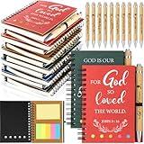 Spakon 60 Pcs/ 30 Set Christian Gifts Bulk Religious Notebooks with Sticky Notes Bible Ballpoint Pens Prayer Journal Appreciation Gifts for Women Men Church Party Favors(Multicolor)