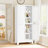 GAIOUS 75.2" Tall Metal Pantry Cabinet, Kitchen Pantry Storage Cabinets with 4 Door and 4 Adjustable Shelves, White Storage Cabinet, Freestanding Cupboard for Kitchen Dining Room Living Room Bathroom