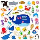 42PCS Marine Animal Gel Clings Decals Stickers, Thick Window Door Clings Removable Reusable Stickers for Kids Toddlers Adults Home Classroom Nursery Animal Party Supplies Decorations (Not Edible)