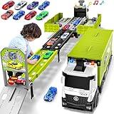 Carrier Truck Race Track Boys Toys, Foldable 3 Layer Car Race Track Playset, Toy Truck Transport Car Carrier & 8 Race Cars, Truck Car Kids Toys for Age 3 4 5 6+ Years Old Boys Girls