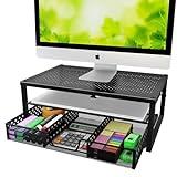 Simple Trending Metal Monitor Stand Riser and Computer Desk Organizer with Drawer for Laptop, Computer, iMac, Black