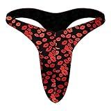 YEMYIQZ Men G-Strings Thongs Exotic Stretch Sexy Underwear Valentine's Day Gift for Him Men Bikini Briefs Bulge Pouch Pants (One Size, Red Lip)