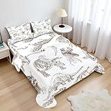 Ambesonne Jurassic Sheet Set, Arrangement of Various Dinosaurs Illustrations Skeleton Biology Historic, Fitted and Flat Sheet with Pillowcases Bedding Accent 4 Piece Set, Queen, Dark Brown White