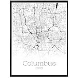 GroovyGrove Columbus Ohio Map Poster Wall Art, United States City Map Wall Art Prints, Modern Black and White Map Wall Art Decor for Home Office, Bedroom, Living Room (Unframed)