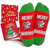 HAPPYPOP Christmas Gifts for Boys Girls - Secret Santa Socks Xmas Stocking Stuffers Greeting Card for 4-6 Years Kids Red Shark Ocean Animal