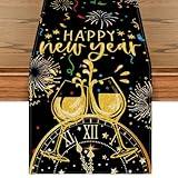 Artoid Mode Cheers Firework Clocks 2025 Happy New Year Table Runner, Festival Kitchen Dining Table Decoration for Home Party Decor 13x72 Inch