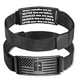 Fervia Flag Cross Bible Verse Bracelets for Men Boys Inspirational Christian Wristbands Religious Gifts Adjustable Stainless Steel Bracelet(Always Remember)