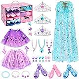 Princess Dress Up Shoes and Jewelry Boutique -Girls Pretend Play Set w Cloak & Tutu Skirt, 3 Pairs Princess Shoes Pretend Accessories Toddlers Beauty Birthday Gifts Toys Years3+