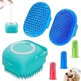 Comotech 3PCS Dog Bath Brush | Dog Shampoo Brush | Dog Scrubber for Bath | Dog Bath Brush Scrubber | Dog Shower/Washing Brush with Adjustable Ring Handle for Short & Long Hair (Blue Blue Blue)