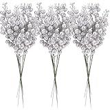 Sea Team 24-Pack Artificial Glitter Holly Berry Twig Ornaments, Decorative Fruit Sticks, Glittery Stems, Picks, Branches for Christmas Tree, Small Vase, Holiday, Wedding, Party (11", Silver)