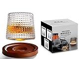 1 pcs Whiskey Glasses Set Rotatable Old Fashioned Glasses with Creative Walnut Coasters, Whiskey Gifts for Men Husband Father's Day, Bourbon Glass Cups for Drinking Cocktails (Diamond style)