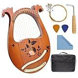 INKNOTE Lyre Harp, 16 Metal Strings Mahogany Lyre Harp with Tuning Wrench, 16 Pcs Spare String Set, Manual, Picks, Black Gig Bag for Instrument Kids Adult Professional Beginner Music Lovers Gift