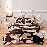 Meeting Story Camouflage Bedding Set, Colorful Pattern Style Queen Comforter Set, 3 PCS One Comforter and Two Pillowcases in One Bag, All Season Bedspread for Kids Teens Adults (Coffee, Queen)