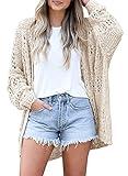 Mafulus Women's Crochet Cardigan Kimono Boho Long Sleeve Lightweight Soft Oversized Open Front Knitted Sweater Beige