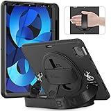 Timecity for iPad Air 5th/ 4th Generation Case 10.9 inch, Ready Protective Bundle with Screen Protector, 360° Rotating Stand & Pencil Holder | Grade for Office/School for iPad Air 5/ Air 4 (Black)