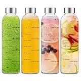 Olivego Glass Water Bottles with Lids 17 oz, Clear Juice Bottles With Stainless Steel Cap, Reusable Glass Drinking Bottle for Juicing, Refrigerator,100% Leak Proof, BPA Free