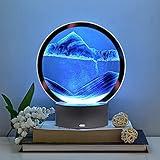 rysnwsu Moving Sand Art Picture Round Glass 3D Deep Sea Sandscape in Motion Display Flowing Sand Frame, Children's Large Desktop Art Toys, Home & Office Desktop Decorations(Blue, Button-Crotrol)