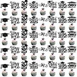 MZ.ogm 40Pcs Black Graduation Cupcake Toppers 2025 Congrats Grad Cap Cupcake Picks Graduation Party Decorations 2025