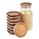 8 Pack Wide Mouth Mason Jar Lids, Reusable Canning Lids with Wooden and Silicone Seals - Perfect for Canning and Preserving in Mason Jars, Brown (8PCS Wide Lids)