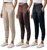 Real Essentials 3 Pack Women's Lounge Jogger Soft Teen Sleepwear Pajamas Fashion Loungewear Yoga Pant Active Athletic Track Running Workout Casual wear Ladies Yoga Sweatpants Pockets - Set 10,M