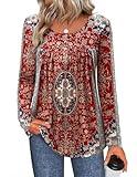 Zeagoo Women Tunic Tops Dressy Casual Fall Long Sleeve Shirts Floral Loose Fit Pleated Boho Top