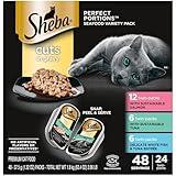 SHEBA Perfect Portions Cuts in Gravy Wet Cat Food Trays (24 Count, 48 Servings), Gourmet Salmon, Sustainable Tuna, And Delicate Whitefish & Tuna Entrée, Easy Peel Twin-Pack Trays