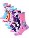 Anlisim Girls Kids Fashion Cotton Crew Cute Unicorn Shorty Socks 6 Pack Gift Stocking Stuffer (Unicorn-A, 5-8 Years Old)