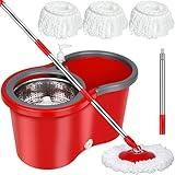 Spin Mop and Bucket with Wringer Set，Mop and Bucket Set for Floor Cleaning with 3 Mop Refills 61 inches Telescoping Mop Rod for Office and Home use