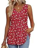 Cruise Essentials 2025 Plus Size Summer Tops Flowy Tank Top Peplum Tops for Women V Neck Sleeveless Top Maternity Clothes Red White Spot XL