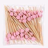 JtmyAota 100 Pack Fruit Toothpicks, Heart-Shaped Bamboo Cocktail Picks, Natural Bamboo Toothpicks for Appetizers Fruit Cake Dessert Barbecue Snacks Sandwiches (Pink)