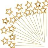 100PCS Gold Star Cocktail Picks, Decorative Fancy Toothpicks for Appetizers, 5.6 IN Long Bamboo Skewers Wood Food Sticks for Drinks Fruit Garnish Holiday Party Supplies Charcuterie Boards Accessories
