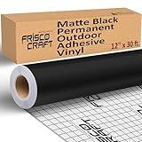 Frisco Craft Matte Black Permanent Vinyl - Black Vinyl Roll - Permanent Outdoor Vinyl, Water & Weather-Resistant with Siliconized Backing - Adhesive Vinyl, Matte Black (12" x 30ft)