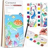 Cavnewt Pocket Watercolor Painting Book,21-Pages,Travel Paint Watercolor Coloring Book Set for Kids 3-8 Years Old,Boys and Girls Party Birthday Thank You Exchange Art Craft Gifts-Undersea World