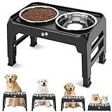 COMESOON Elevated Dog Bowls, 4 Height Adjustable Raised Bowl Stand with 2 Thick 50oz Stainless Steel Food Bowls Non-Slip Feeder Adjusts to 3.7'', 9.2'', 10.75'', 12.36'' Black, (DB-W01)