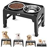 Elevated Dog Bowls, 4 Height Adjustable Raised Dog Bowl Stand with 2 Thick 50oz Stainless Steel Dog Food Bowls Non-Slip Dog Feeder for Large Medium Dogs Adjusts to 3.7", 9.2", 10.75", 12.36" Black