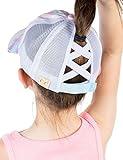 Funky Junque Girl's Ponytail Baseball Cap, Adjustable Criss Cross Kids Mesh Trucker Hat, Tie Dye Cotton Candy, One Size Fits Ages 4-10