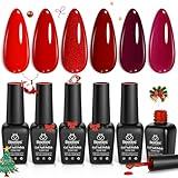 Beetles Red Gel Polish Set - 6 Colors Burgundy Red Gel Nail Polish Popular Shimmer Red-Obsession Collection Nails Art Design Soak Off Uv LED Nail Kit Minicure DIY Home Christmas Nails Set