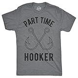 Crazy Dog Mens Part Time Hooker T Shirt Funny Fishing Hook Sarcastic Innuendo Pun Tee for Fisherman Dad That Loves to Fish Dark Heather Grey XL