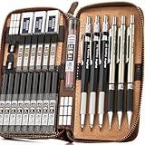 Nicpro 30PCS Art Mechanical Pencil Set in Leather Case, Metal Drafting Pencil 0.5 mm, 0.7 mm, 0.9 mm & 3 PCS 2mm Lead Holders for Sketching Drawing With 16 Tube (6B 4B 2B HB 2H 4H Colors) Lead Refills
