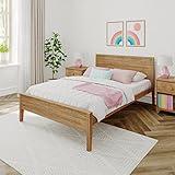 Max & Lily Full Bed, Solid Wood Full Bed Frame with Panel Headboard, Kids Full Bed with Wood Slat Support, No Box Spring Needed, Pecan