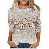 LPIGOH 3/4 Length Sleeve Womens Tops Crew Neck Spring Tops for Women 2025 T-Shirts Floral Print Casual Basic Tee Fit Tunic Tops Blouse (Gray,M)