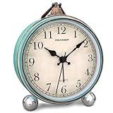 Peakeep 4" Small Battery Operated Antique Retro Analog Alarm Clock for Room Decor, Silent Elegant Bedside Desk Table Gift Clock