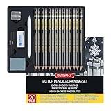PANDAFLY 20-Piece Professional Sketch Pencil Set - Includes 4H to 14B Graphite Pencils, Charcoal Sticks, Vinyl Eraser, Kneaded Eraser, Sharpener, Blending Stump - Ideal for Artists and Beginners