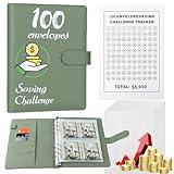 Money Saving Binder, Hyperzoo 100 Envelope Money Saving Challenge, Easy and Fun Way 100 Day to Save $5,050, Budget Binder Savings Challenge Book with Cash Envelopes for Office Home School (Coin Green)