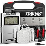 TENS 7000 Rechargeable Tens Unit Muscle Stimulator, Back Pain Relief, 4 Electrodes/Unit Pads, Period Pain Simulator, Muscle Recovery & Growth, Stim Machine, Electrotherapy, TENS Machine