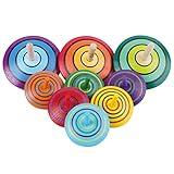 WODI Wooden Spinning Tops, 9 Pcs Wood Novelty Gyroscopes, Kids Handmade Painted Spinner, Kindergarten Toys, Vintage Craft Spin Top, Great Gift for Toddlers Girls Boys